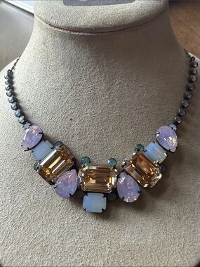 Mariana Crystal Statement Necklace in Champagne and Opal Pink and Blue